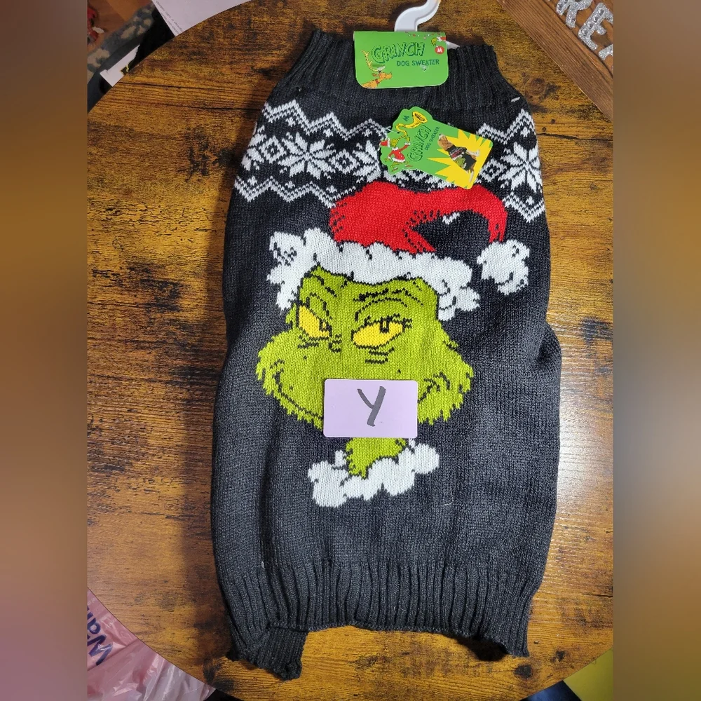 Dr. Suess Grinch Dog Sweater with Santa Hat black background